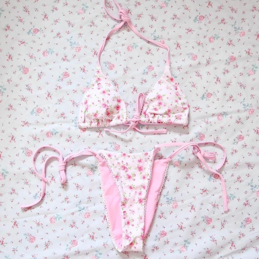 pink floral string bikini set coquette
